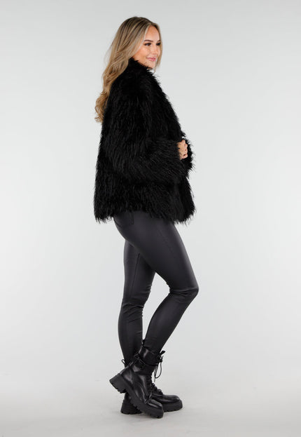 NEW240925 Faux Fur Jas Zwart