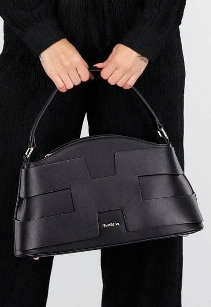 OP=OP.07.NL Handtas in Zwart met Geometrisch Patroon