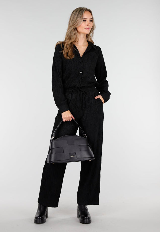 OP=OP.07.NL Handtas in Zwart met Geometrisch Patroon