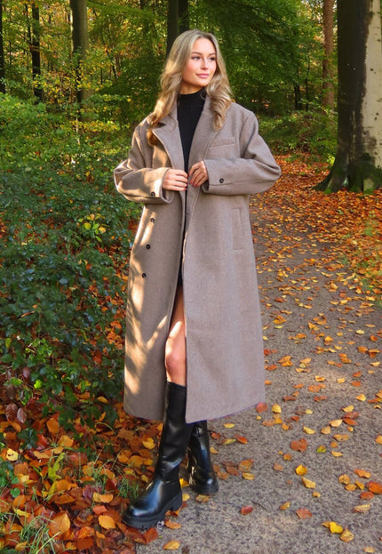 NEW240925 Lange Beige Trenchcoat