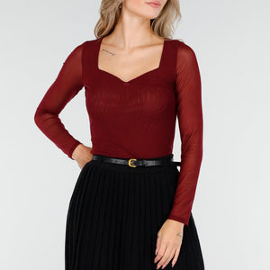 NEW240925 Mesh Stretch Top Bordeaux