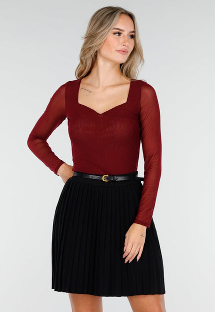 NEW240925 Mesh Stretch Top Bordeaux