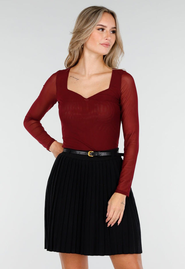 NEW240925 Mesh Stretch Top Bordeaux