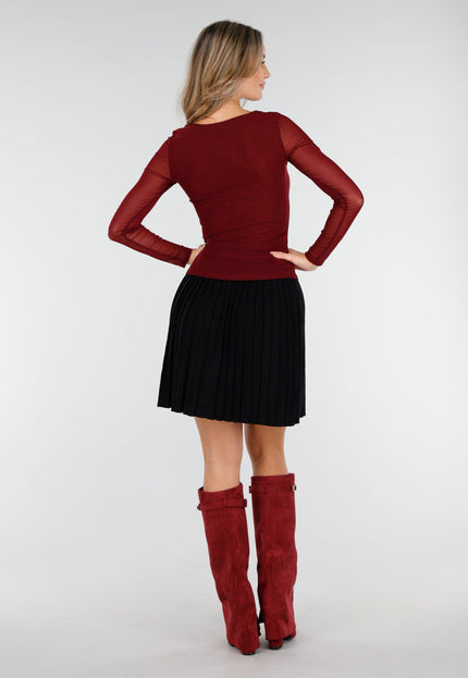 NEW240925 Mesh Stretch Top Bordeaux