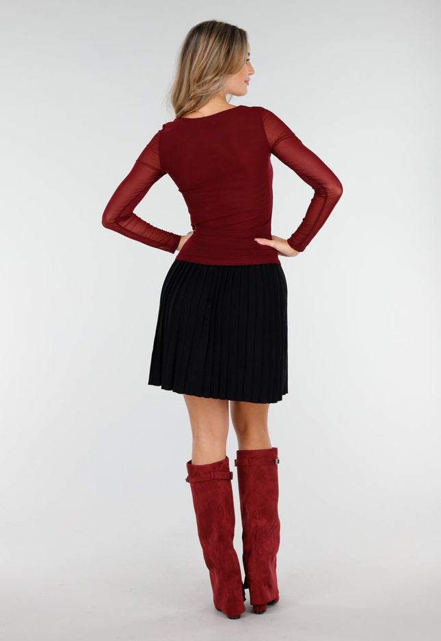 NEW240925 Mesh Stretch Top Bordeaux