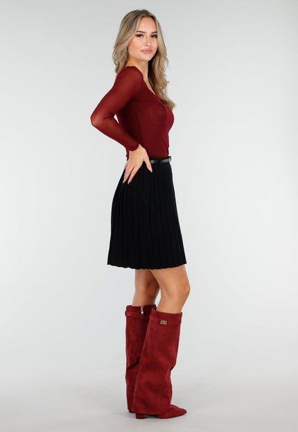 NEW240925 Mesh Stretch Top Bordeaux