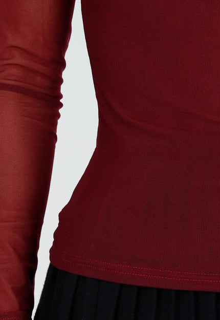 NEW240925 Mesh Stretch Top Bordeaux
