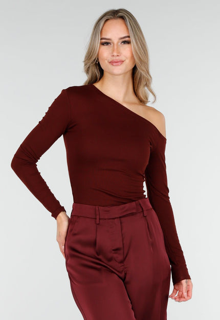 NEW240925 One Shoulder Stretch Top Bordeaux