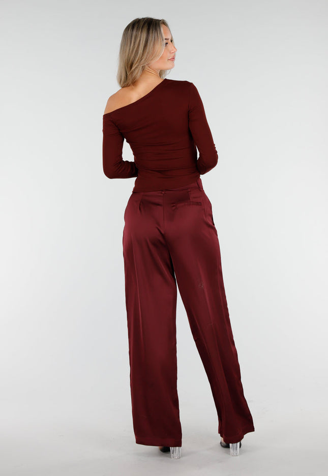 NEW240925 One Shoulder Stretch Top Bordeaux