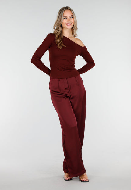 NEW240925 One Shoulder Stretch Top Bordeaux