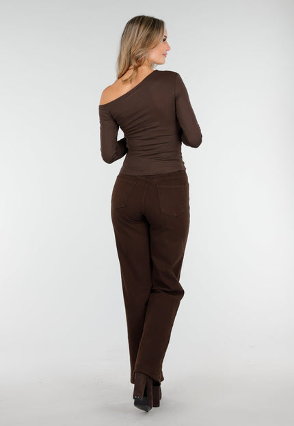 NEW240925 One Shoulder Stretch Top Bruin