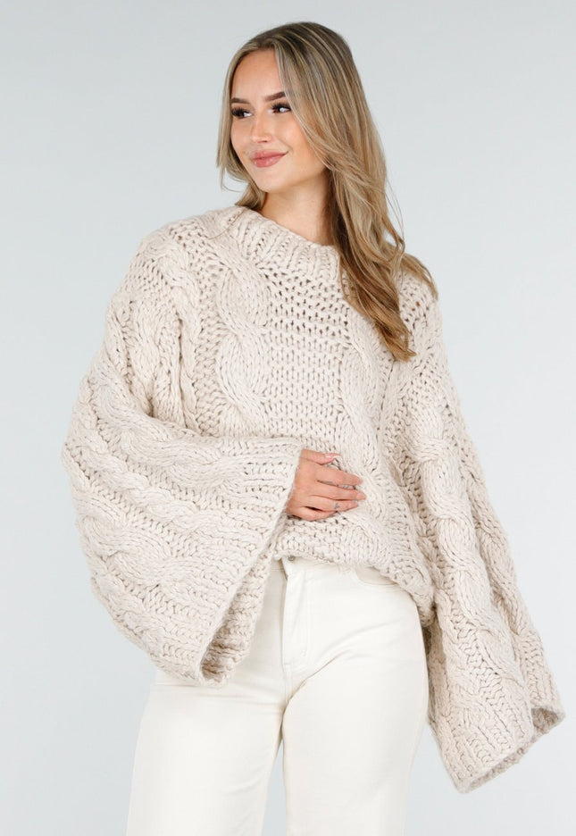 NEW240925 Oversized Kabeltrui Beige
