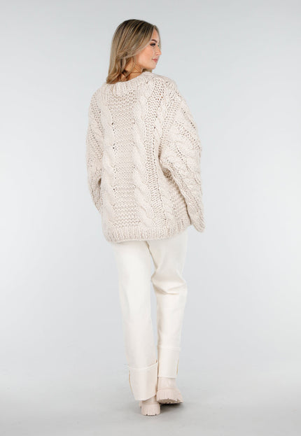 NEW240925 Oversized Kabeltrui Beige
