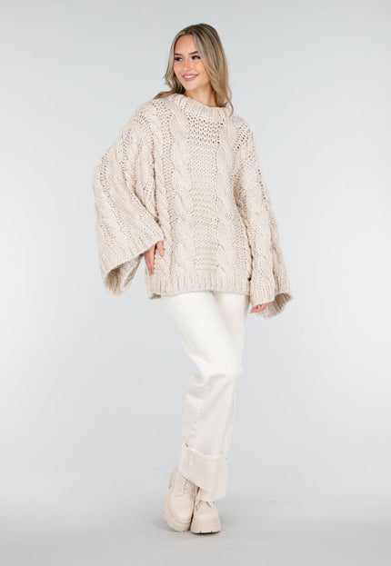 NEW240925 Oversized Kabeltrui Beige