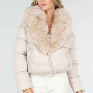 WINTER Pufferjas Beige met Bontkraag