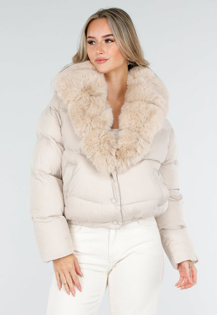 WINTER Pufferjas Beige met Bontkraag