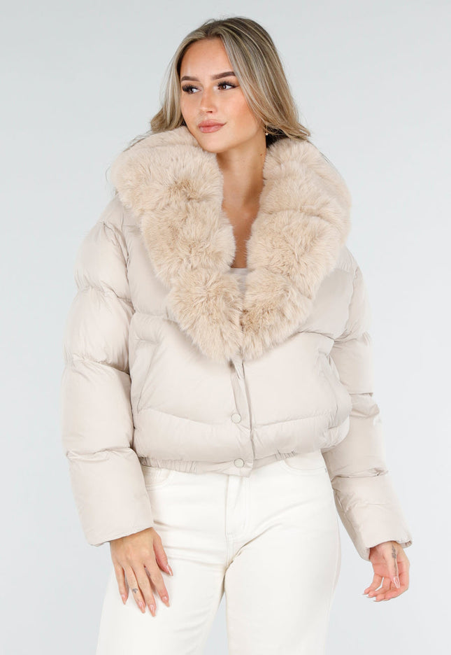 WINTER Pufferjas Beige met Bontkraag