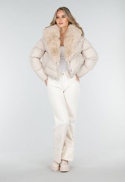 WINTER Pufferjas Beige met Bontkraag