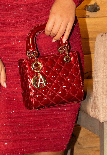 OP=OP.07.NL Rode Handtas met Ruitpatroon