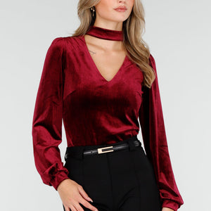 NEW240925 Velvet Top Rood met Choker