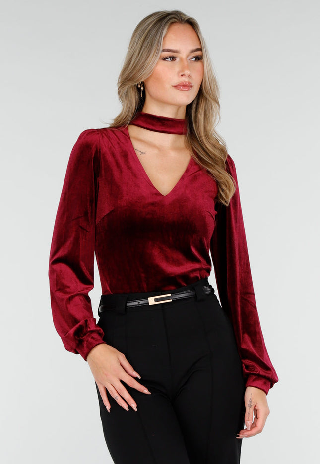 NEW240925 Velvet Top Rood met Choker