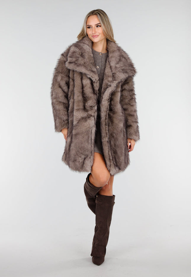 WINTER Taupe Bontjas met Kraag