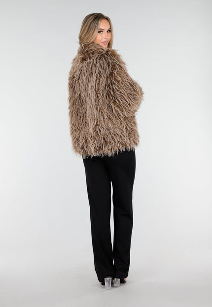 WINTER Bruine Fluffy Jas met Lange Haren