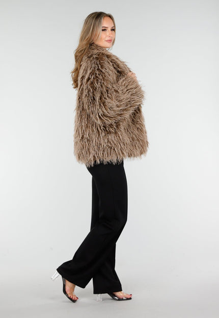 WINTER Bruine Fluffy Jas met Lange Haren