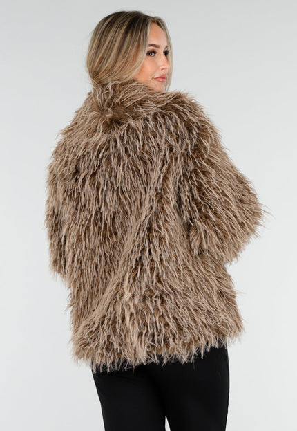 WINTER Bruine Fluffy Jas met Lange Haren