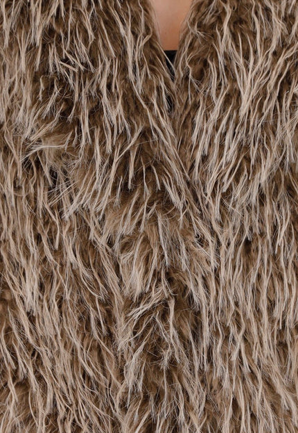 WINTER Bruine Fluffy Jas met Lange Haren