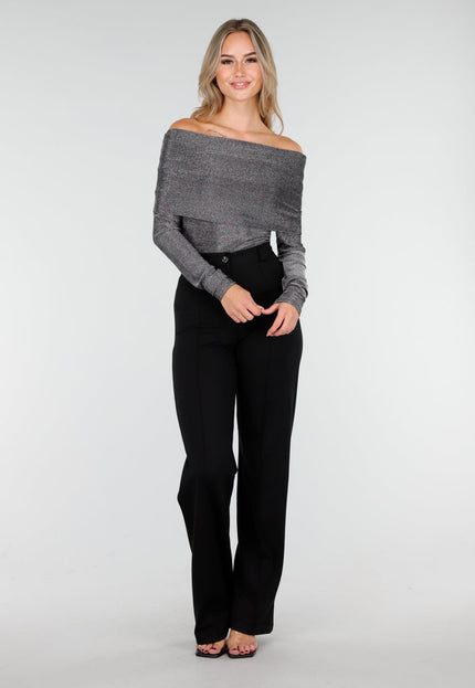 OP=OP.AV.12 Zilveren Off Shoulder Stretch Top