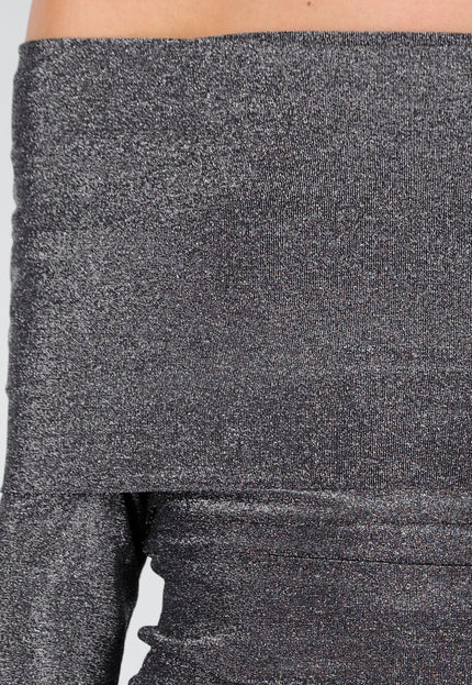 OP=OP.AV.12 Zilveren Off Shoulder Stretch Top