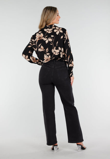 OP=OP.AV.10 Zwarte Blouse met Bloemenprint