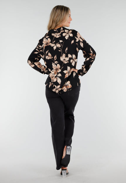 OP=OP.AV.10 Zwarte Blouse met Bloemenprint