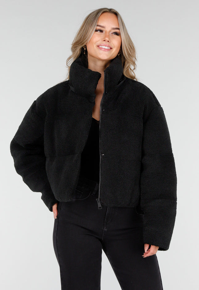 WINTER Zwarte Cropped Teddy Jas