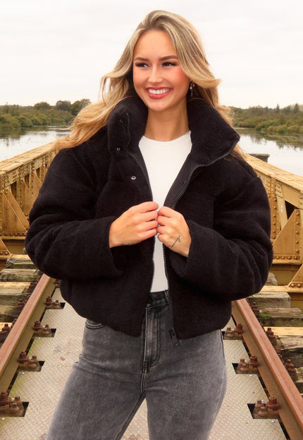 WINTER Zwarte Cropped Teddy Jas