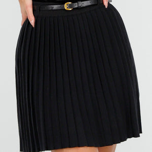 NEW240925 Zwarte Plooirok met Riem
