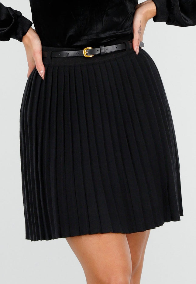 NEW240925 Zwarte Plooirok met Riem