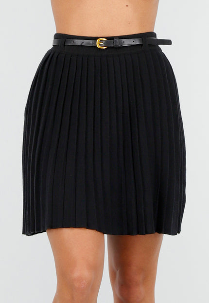 NEW240925 Zwarte Plooirok met Riem