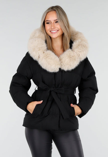 NEW240925 Zwarte Pufferjas met Bontkraag