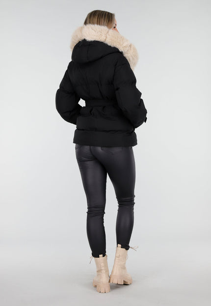 NEW240925 Zwarte Pufferjas met Bontkraag