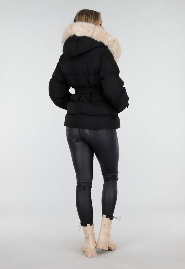 NEW240925 Zwarte Pufferjas met Bontkraag