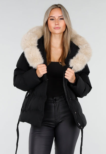 NEW240925 Zwarte Pufferjas met Bontkraag
