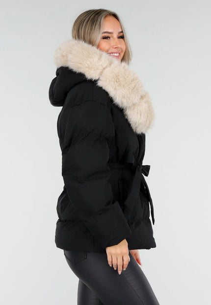 NEW240925 Zwarte Pufferjas met Bontkraag