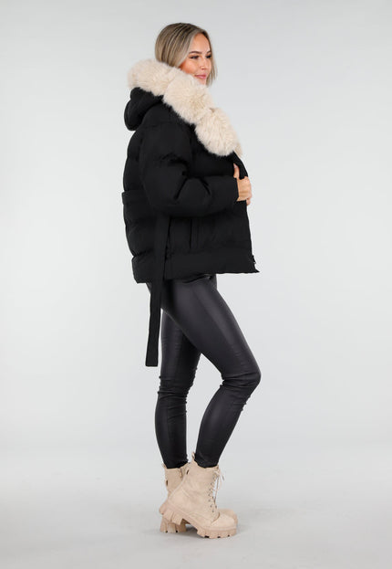 NEW240925 Zwarte Pufferjas met Bontkraag