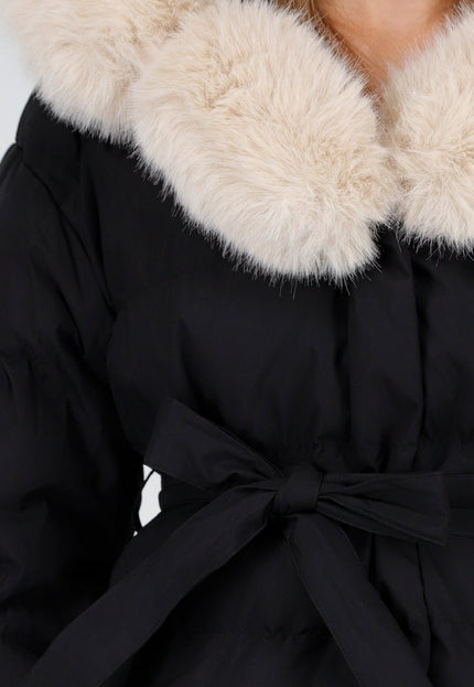 NEW240925 Zwarte Pufferjas met Bontkraag