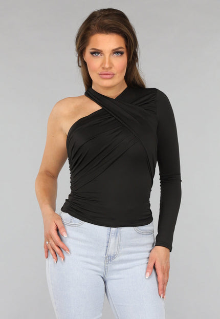 NEW2412 Gekruiste Asymmetrische Top in Zwart