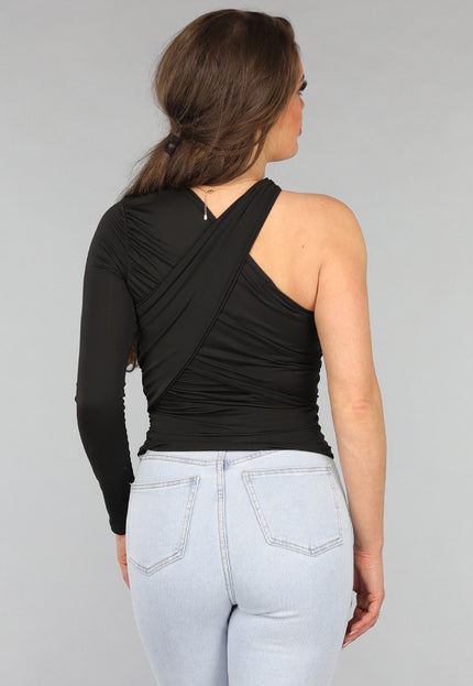 NEW2412 Gekruiste Asymmetrische Top in Zwart