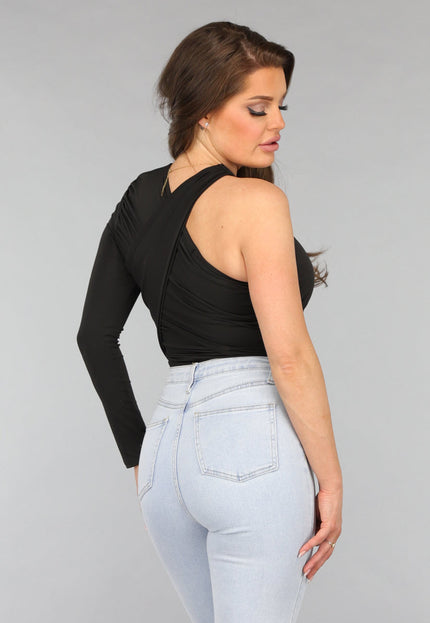 NEW2412 Gekruiste Asymmetrische Top in Zwart