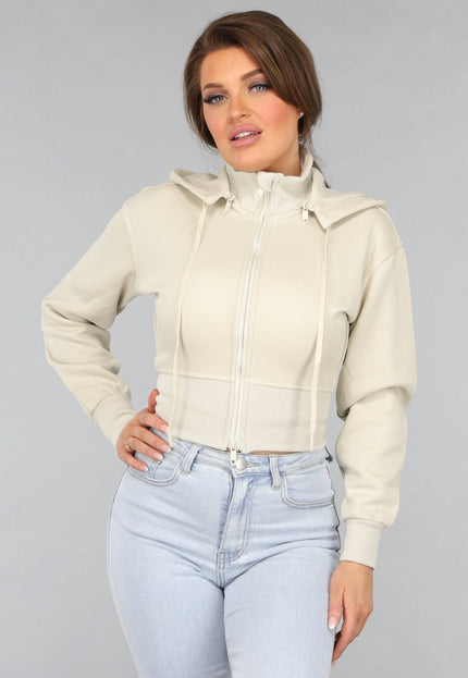 NEW2412 Kort Aansluitend Beige Vest met Rits